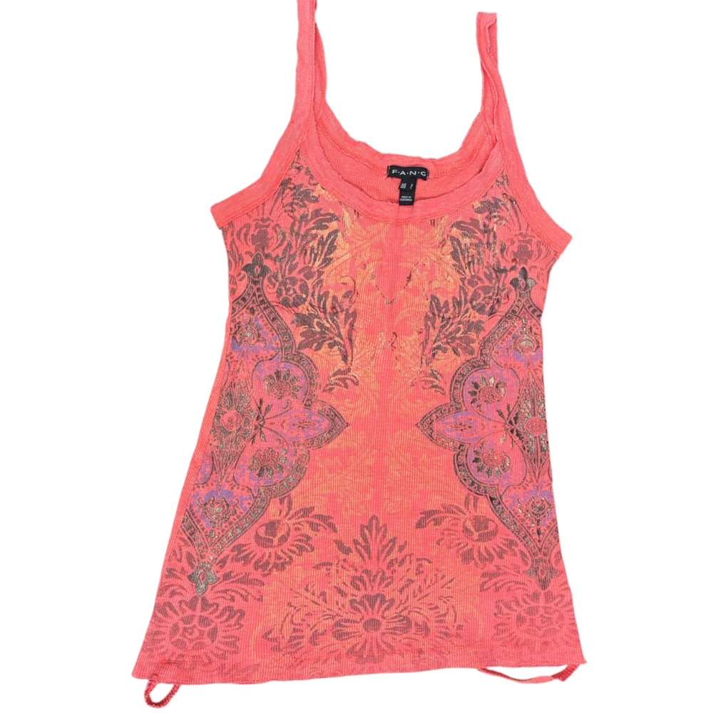 y2k distressed Fang tank top with metallic print, large
